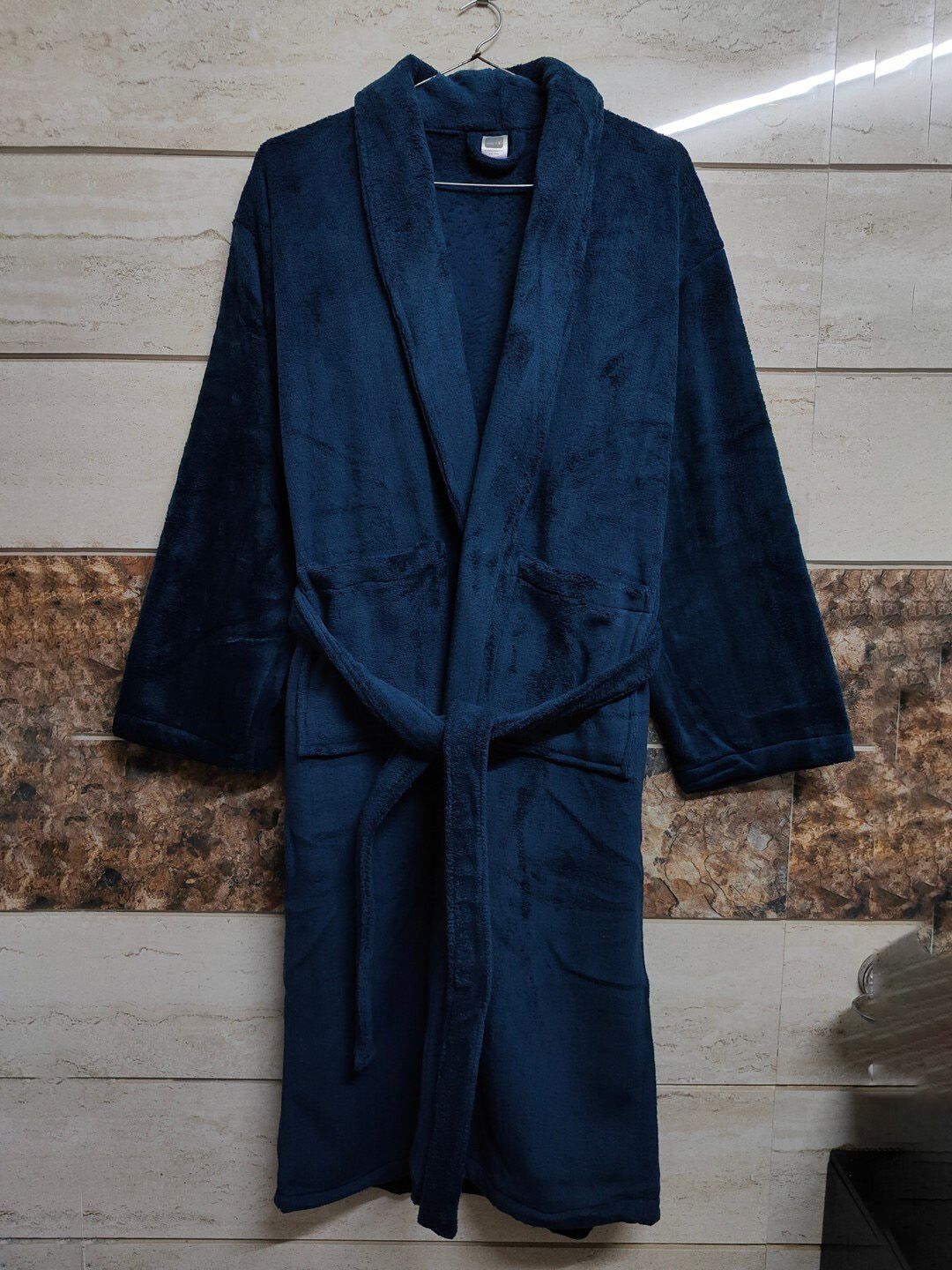 Cotton Bolls Textiles Navy Blue Microfibre Super Soft & Fluffy Bath Robe-image-9