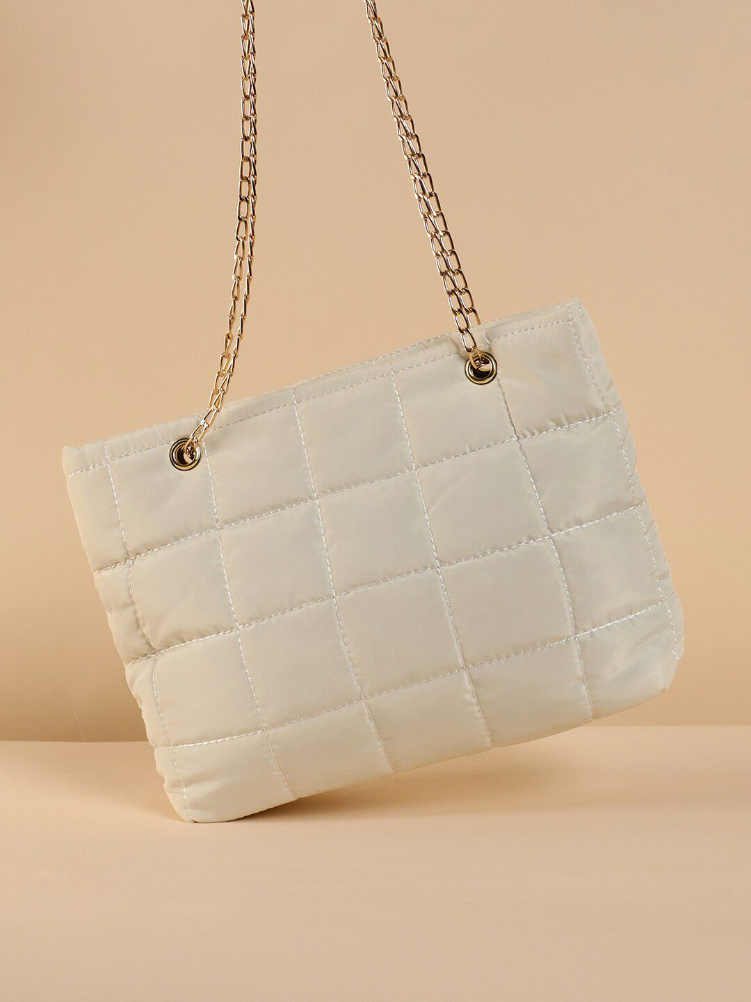 HAUTE SAUCE White Leather Structured Handheld Bag Chain