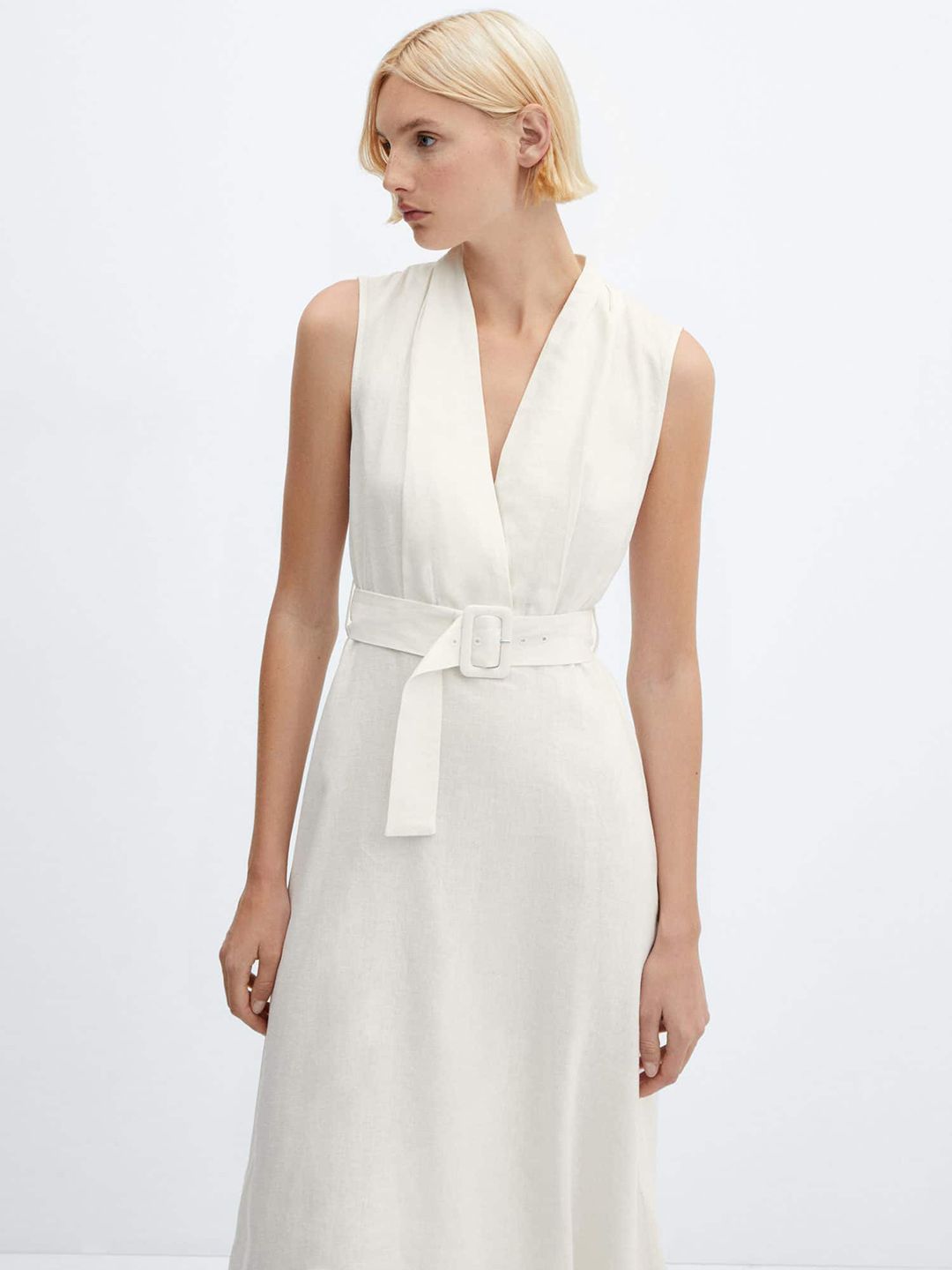 MANGO Linen Midi Wrap Style Dress with Belt