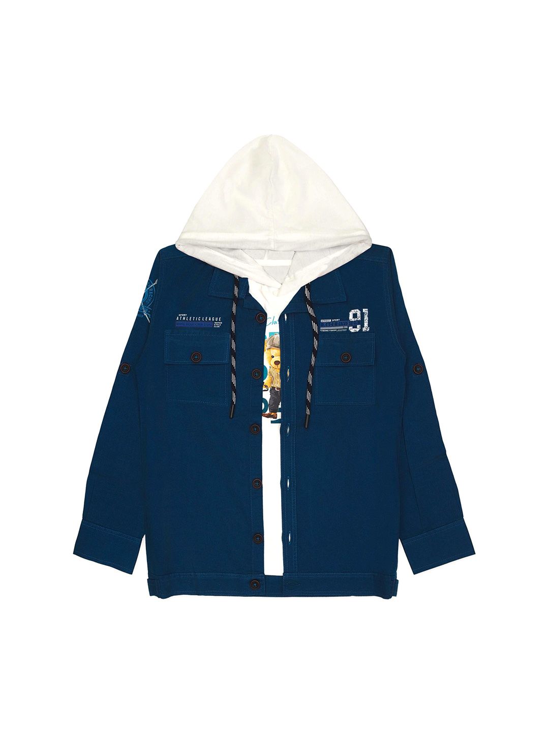CAVIO Boys Colourblocked Hooded Neck Lightweight Cotton Denim Jacket With T-Shirt-picture-21