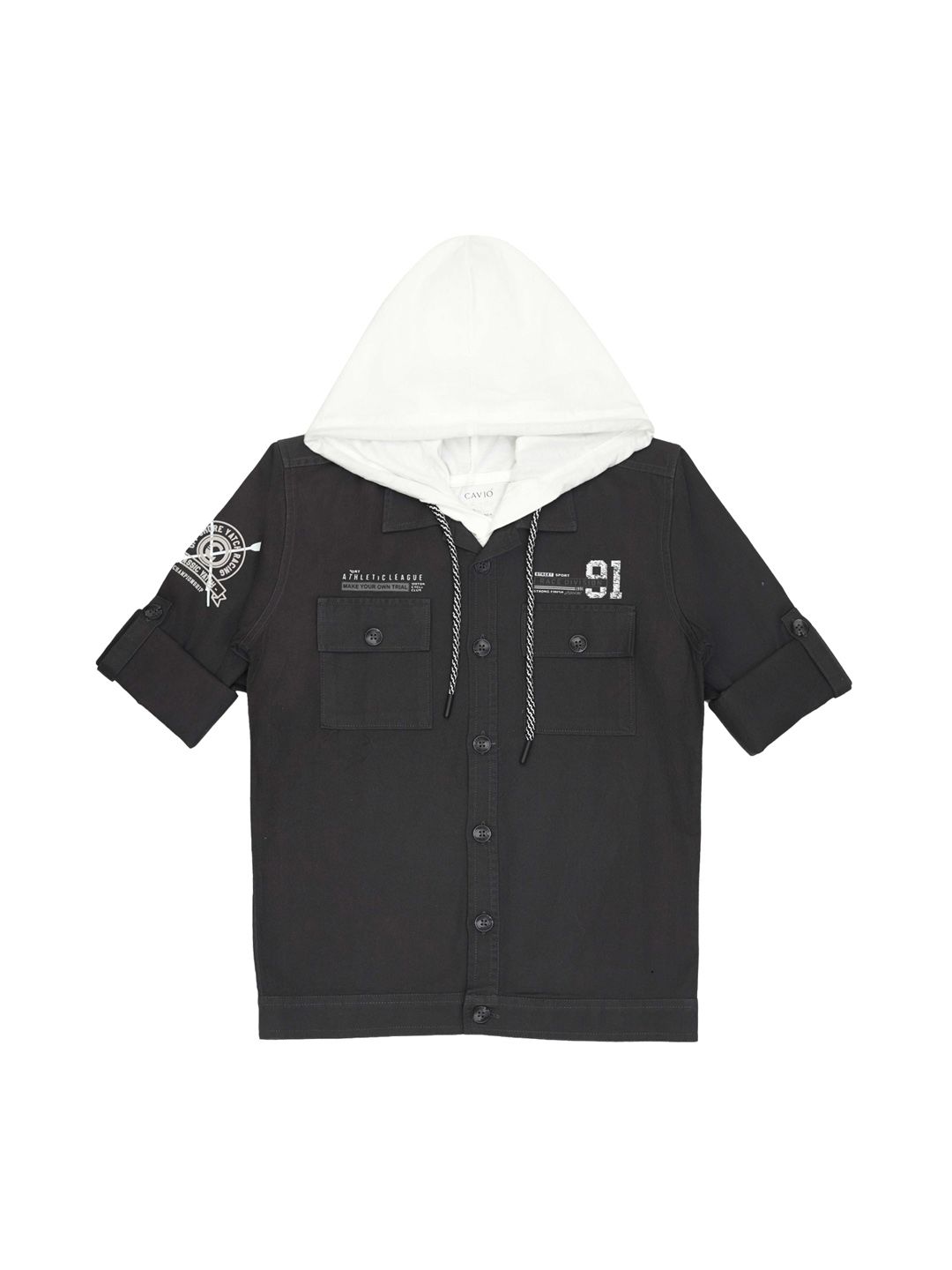 CAVIO Boys Colourblocked Hooded Neck Lightweight Cotton Denim Jacket With T-Shirt-picture-55