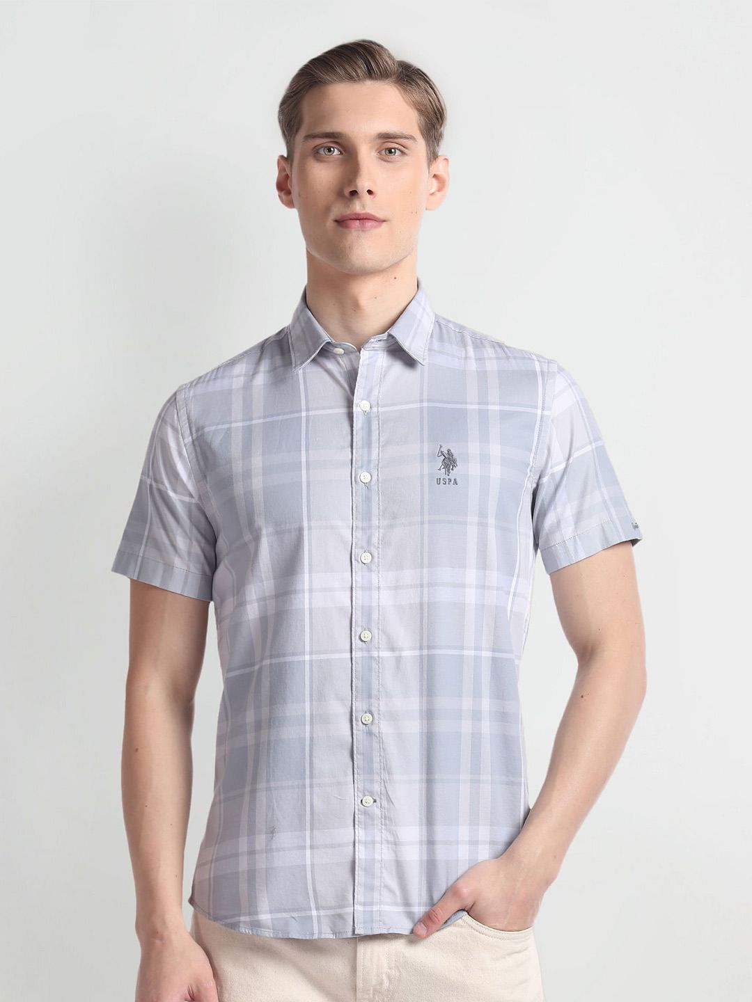 U.S. Polo Assn. Denim Co. Slim Fit Opaque Checked Casual Shirt-image-36