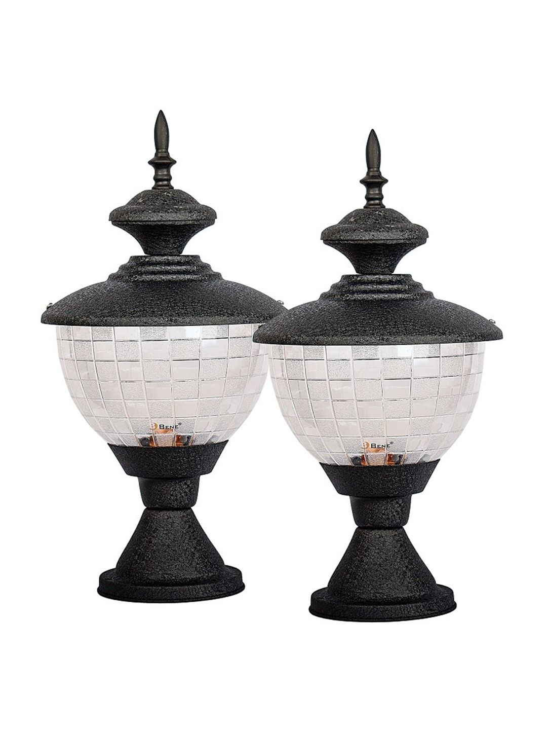 BENE Giza Black & Transparent 2 Pieces Textured Metal Outdoor Lamps-picture-6
