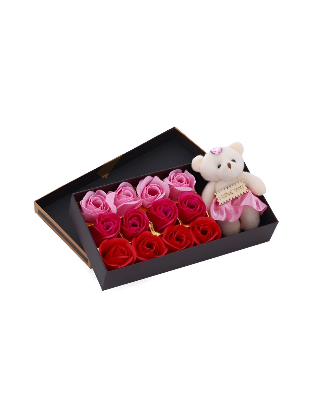 CraftVatika Red & White 12 Scented Roses With Love Teddy Bear Valentine Gift Set-image-5