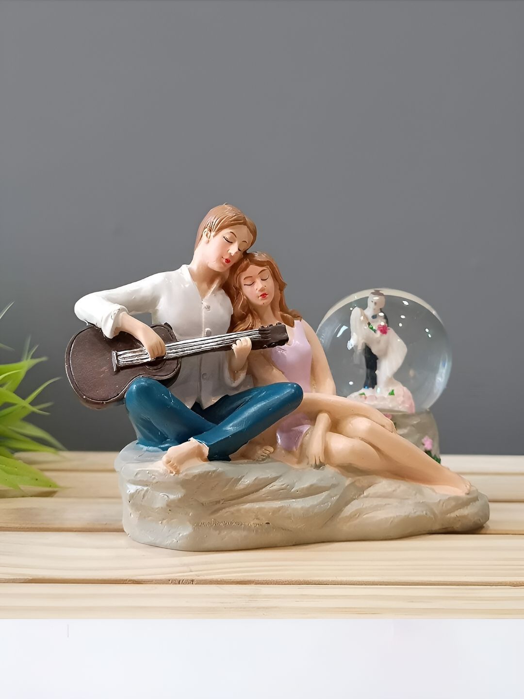 CraftVatika Cream & Blue Couple Miniature Figurine Showpiece