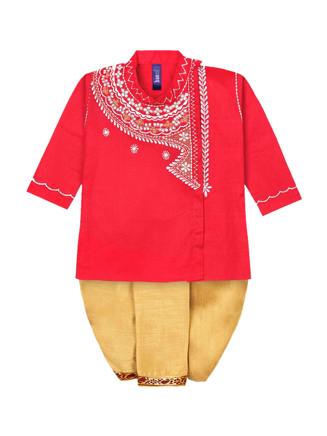BAESD Boys Ethnic Motifs Embroidered Regular Pure Cotton Kurta With Dhoti Pants-image-9