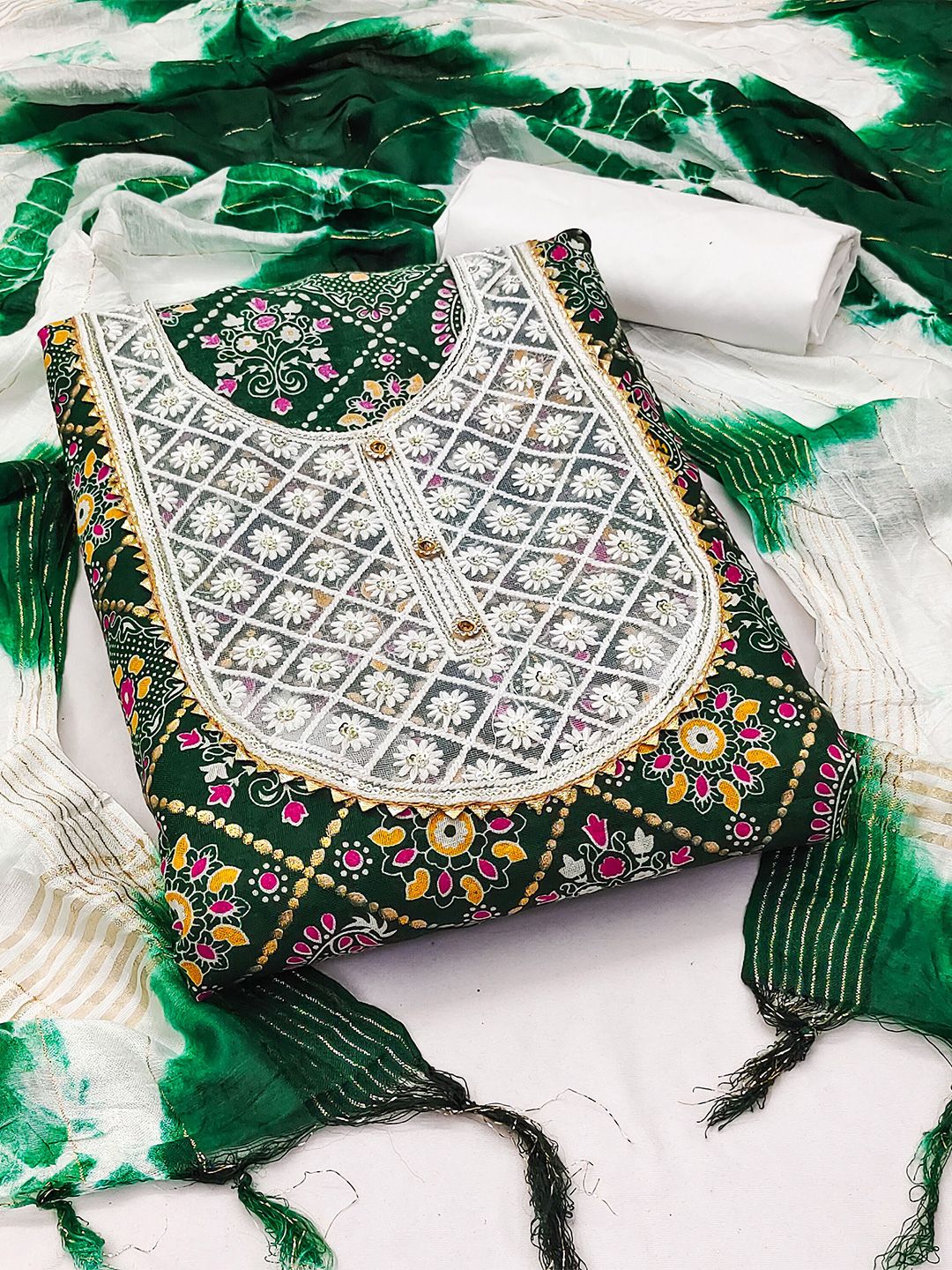 MANVAA Ethnic Motifs Embroidered Zari Unstitched Dress Material-picture-11