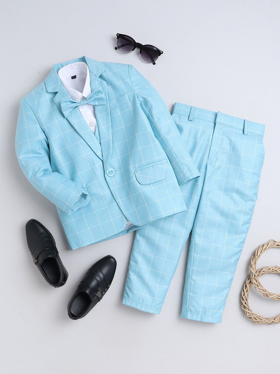 BAESD Infant Boys Checked 4-Piece Silk Cotton Suits-picture-16