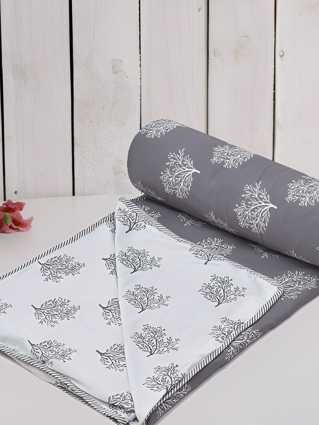 RRC Grey & white Floral Cotton AC Room 150 GSM Single Bed Dohar-picture-29