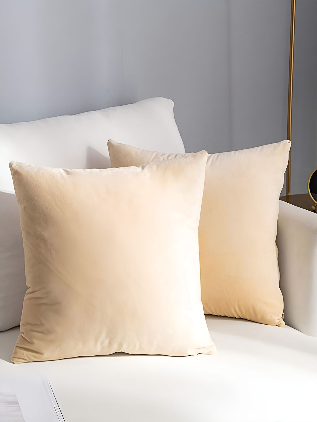 AEROHAVEN Cream-Coloured 2 Pieces Velvet Square Reversible Cushion Covers-picture-16