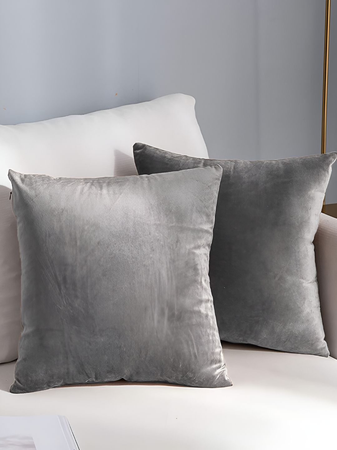 AEROHAVEN Grey 2 Pieces Velvet Square Cushion Covers-image-37