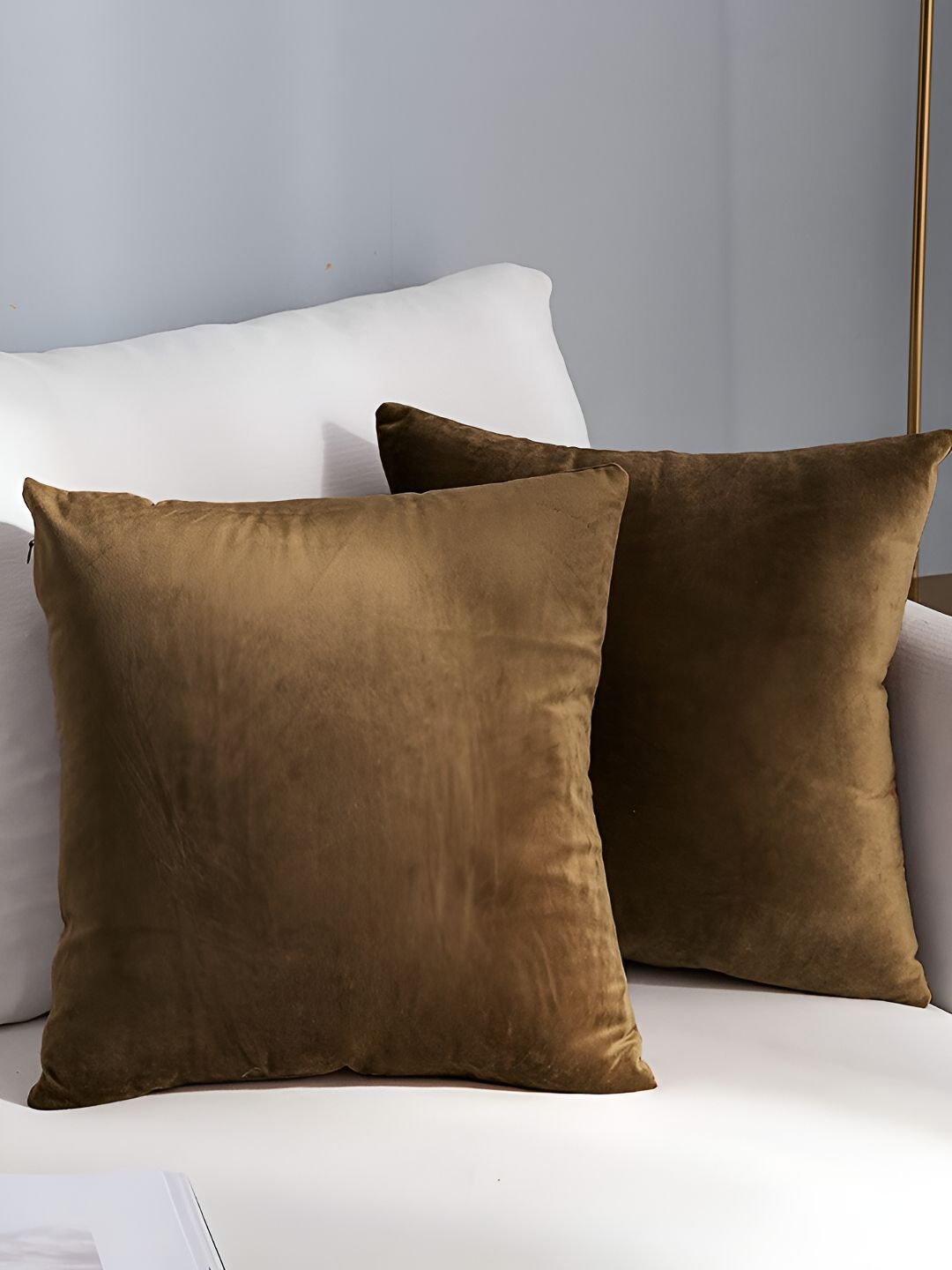 AEROHAVEN Brown 2 Pieces Velvet Square Reversible Cushion Covers-image-33