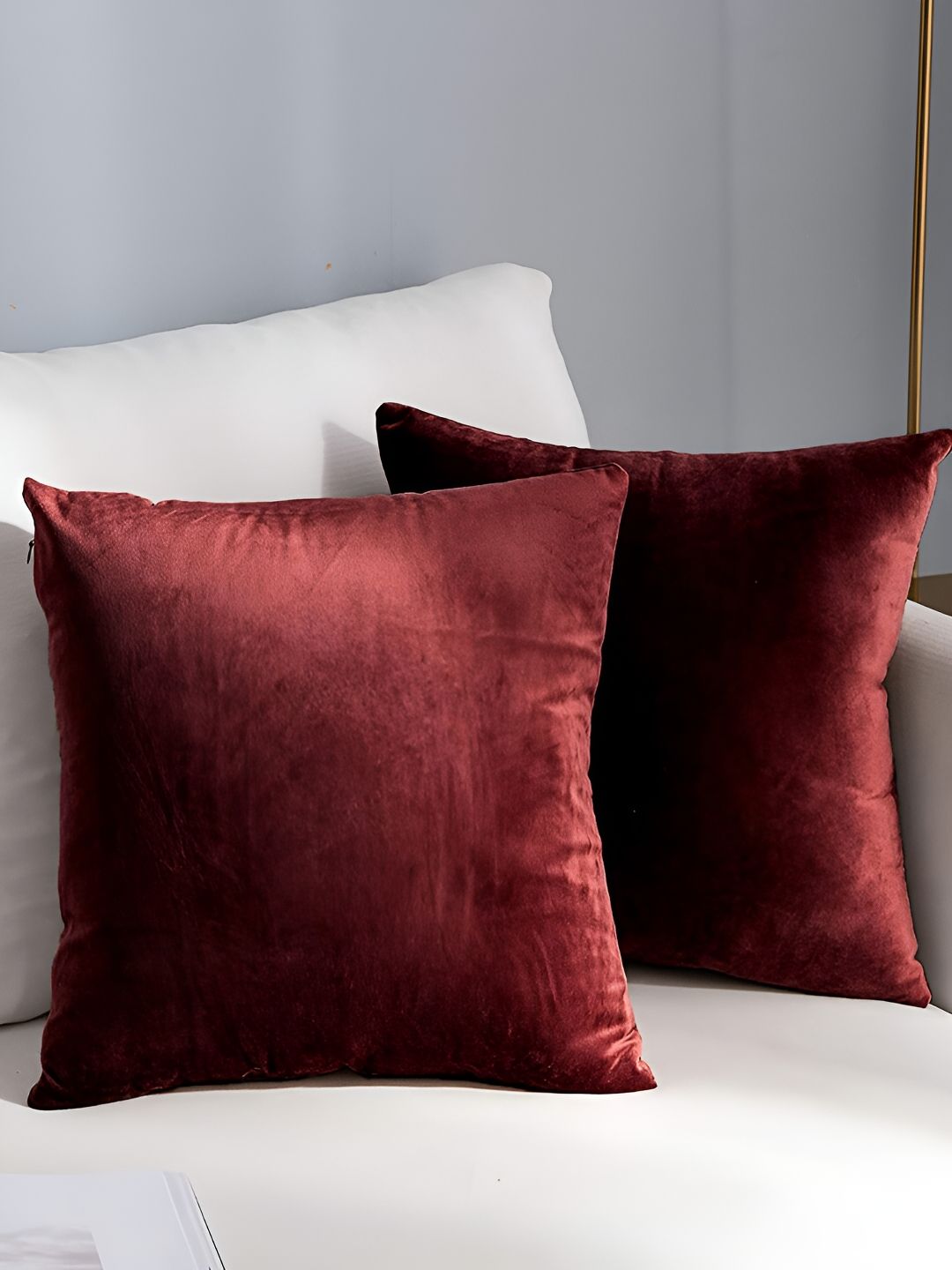 AEROHAVEN Maroon 2 Pieces Velvet Reversible Square Cushion Covers-image-34