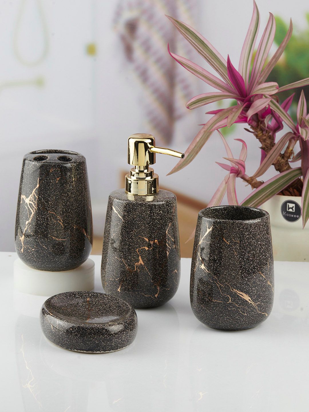 Kookee Black 4 Pieces Abstract Ceramic Bath Accessories Set-picture-23