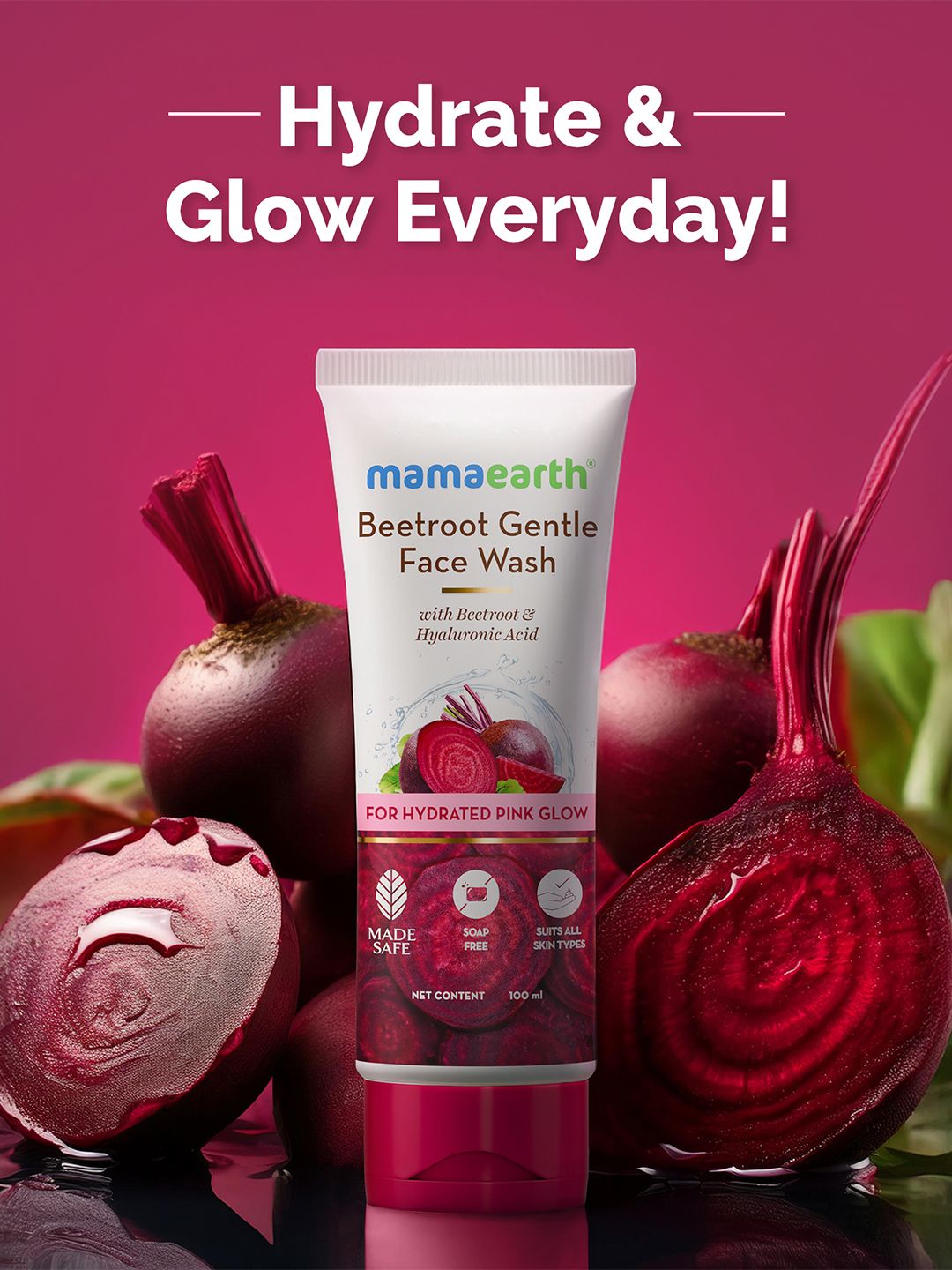 Beetroot Gentle Face Wash&Hyaluronic Acid For Hydrated Pink Glow -100Ml|Gently Cleanses|Hydrates&Soothes Skin|Soap - Free|Non-Irritant|Safe For Skin|Hydrating Gentle Face Wash|Non-Drying