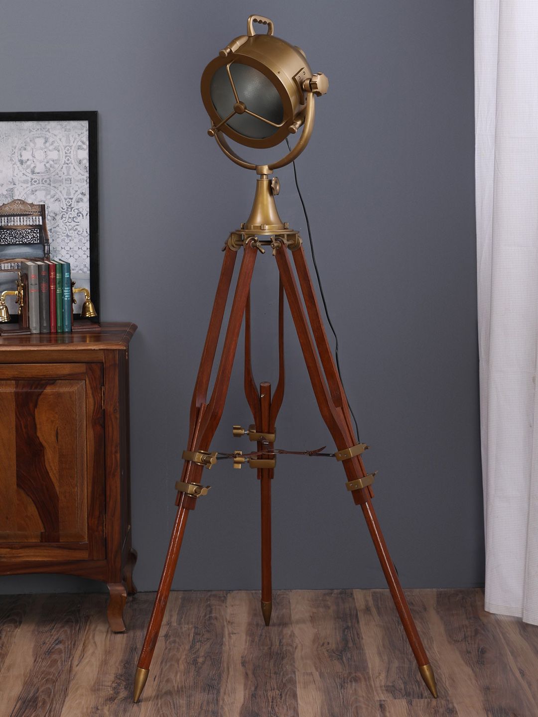 pristine interiors Gold Toned & Red Aluminium Missourie Tripod Spot Light Floor Lamp-image-1
