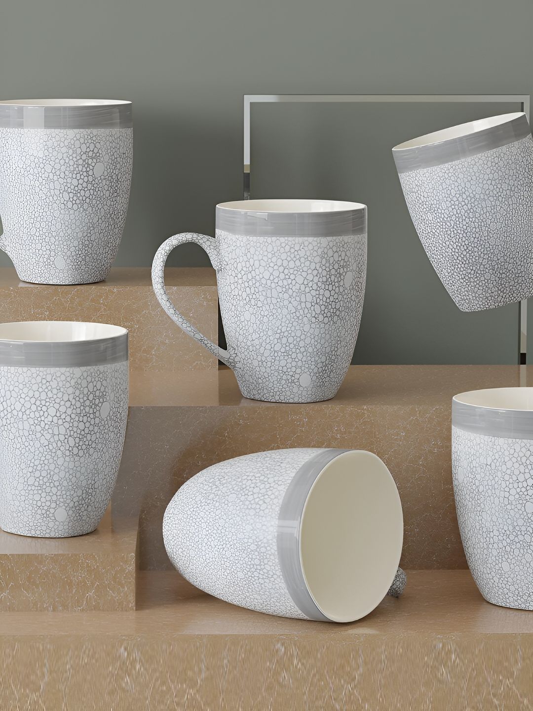The Earth Store Grey 6 Pcs Printed Microwave Safe Glossy Finish Ceramic Mugs 280 ml Each-image-44