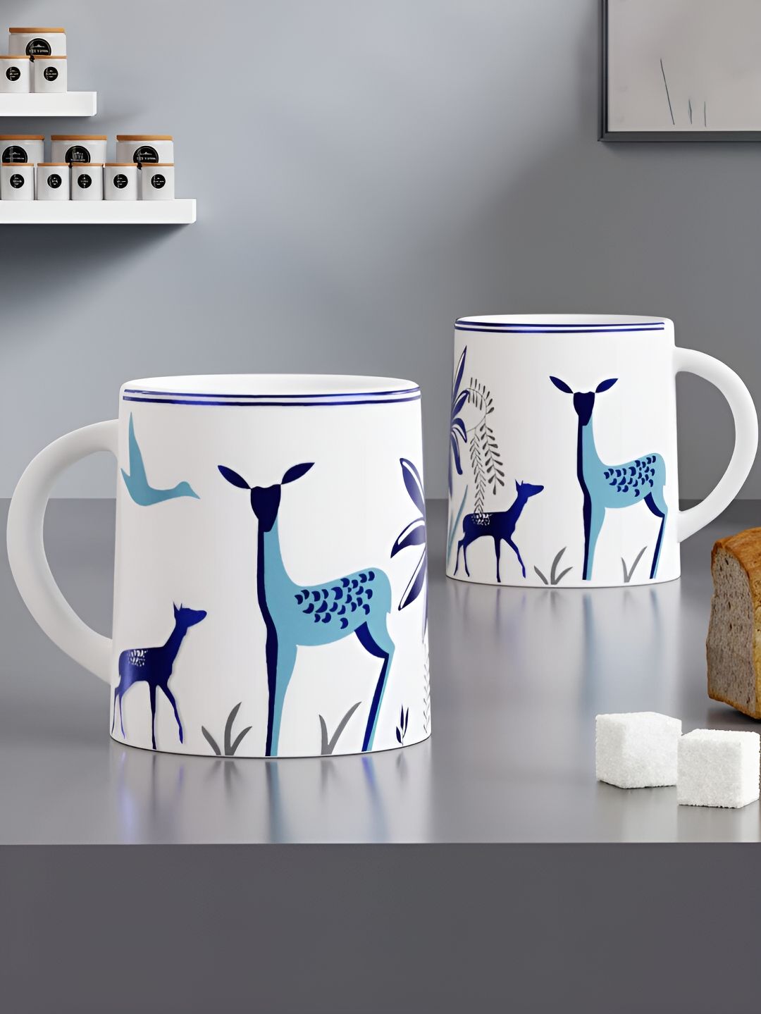 The Earth Store White 2 Pcs Printed Microwave Safe Matte Finish Ceramic Mugs 300 ml Each-image-17