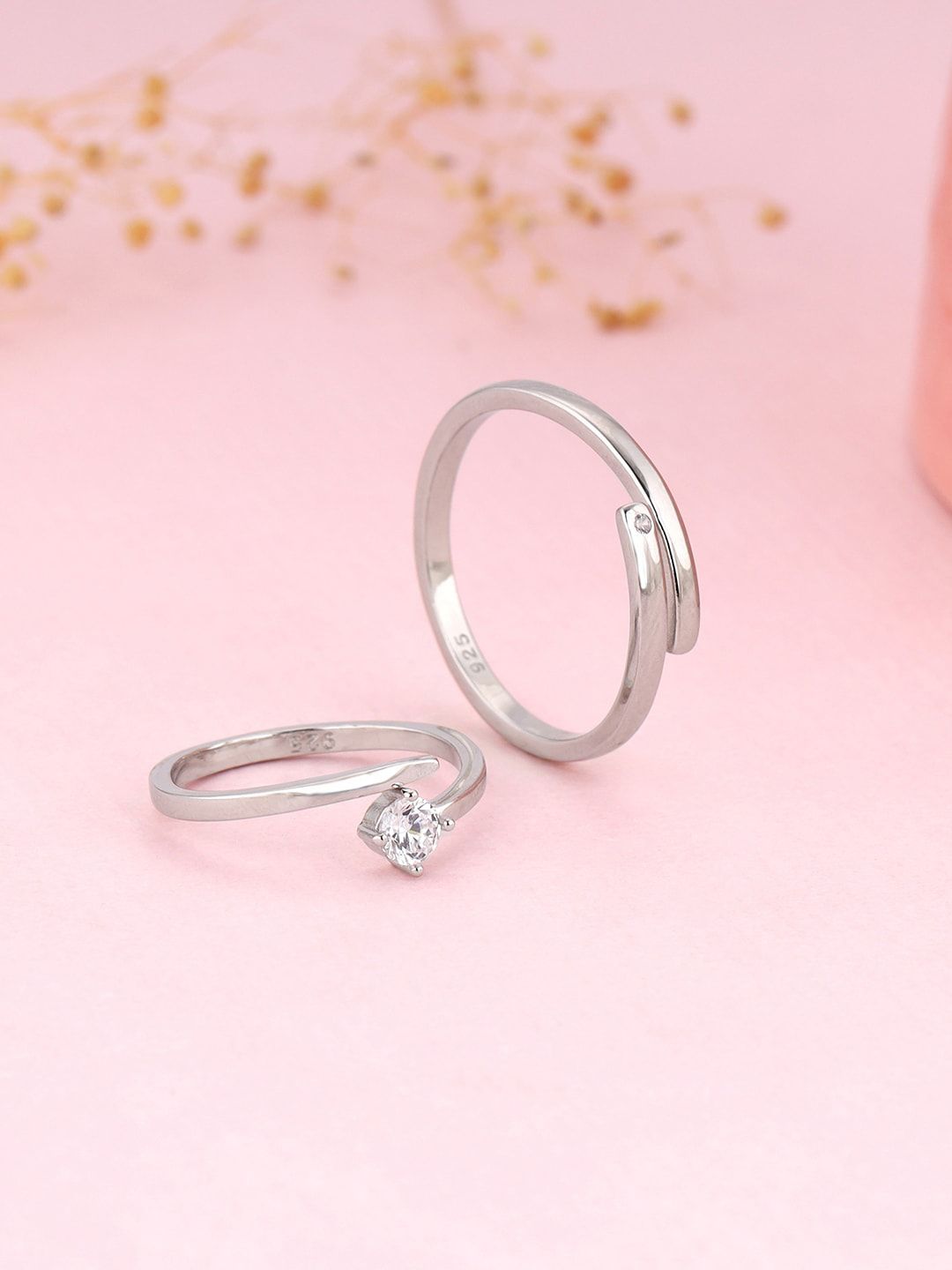 GIVA Set Of 2 925 Sterling Silver Rhodium-Plated Stone Studded Adjustable Finger Ring-picture-47