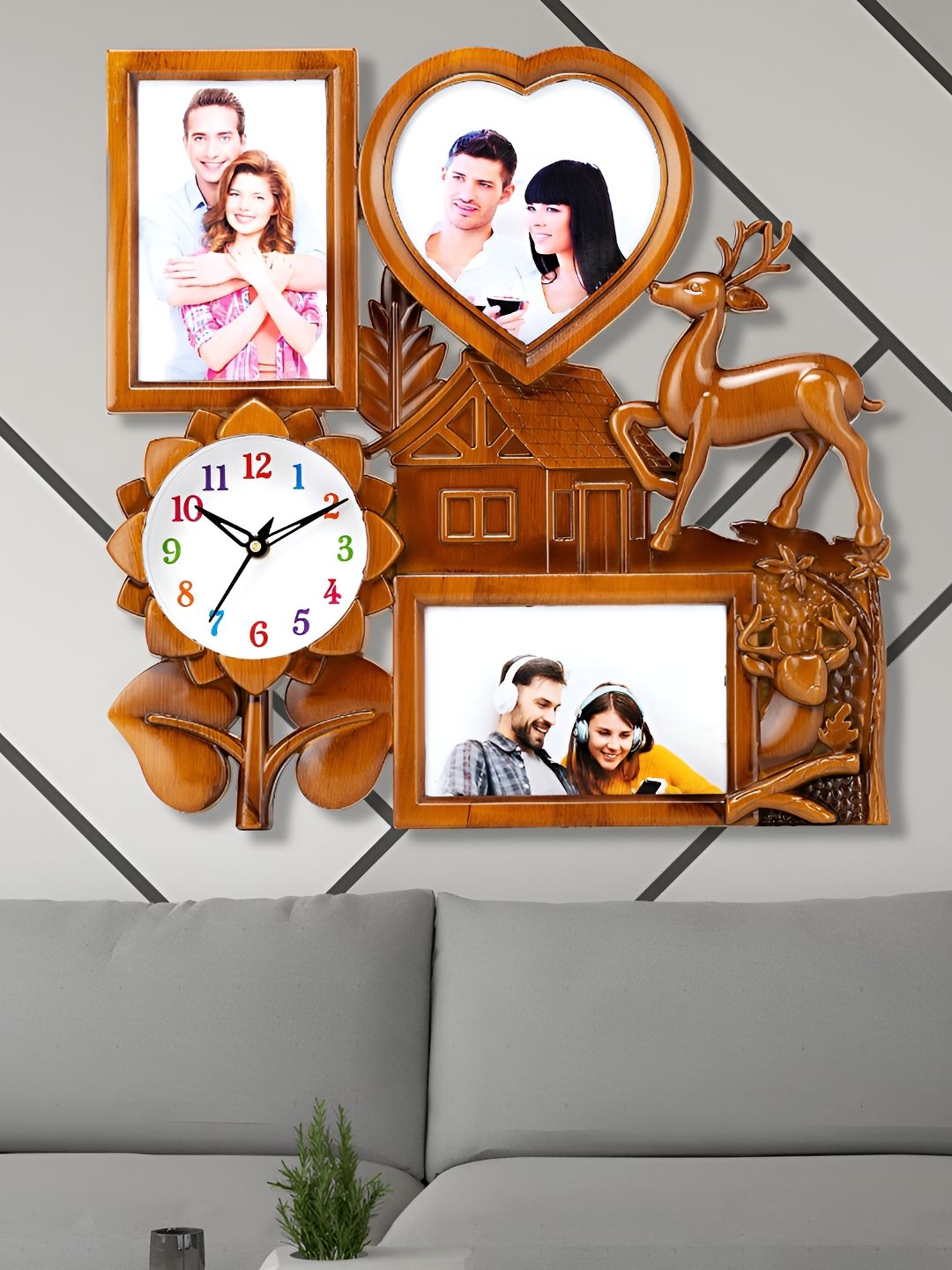 Attractionz Brown and White Round Textured Analogue Contemporary Wall Clock-picture-37