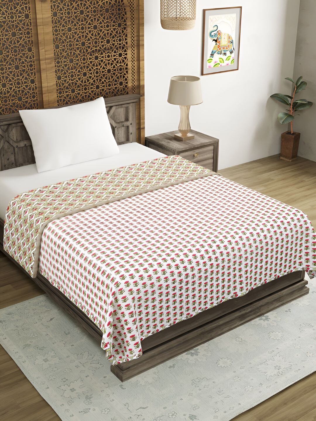 Sangria White & Pink Floral AC Room 150 GSM Double Bed Dohar-picture-13