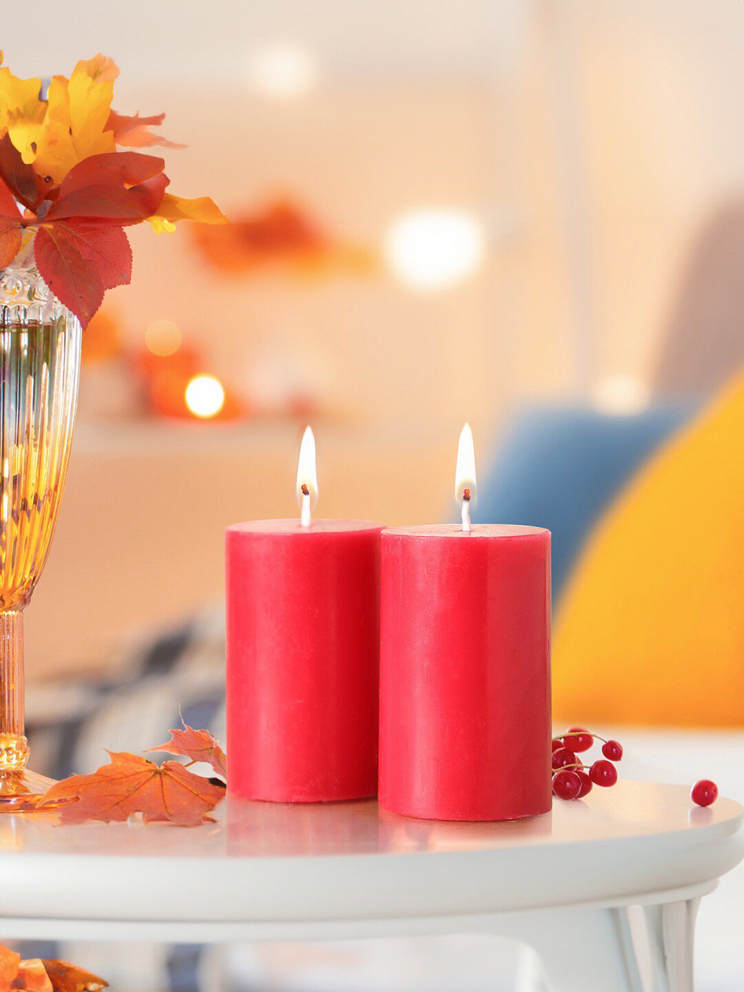 Iris Red 2 Pieces Damask Rose Pillar Candles-image-14