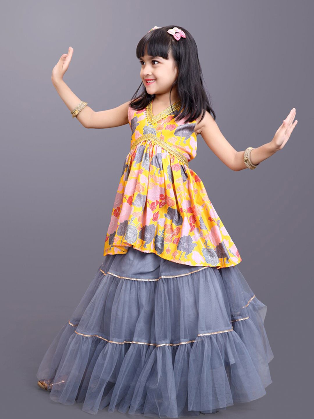 BAESD Girls Floral Printed Cotton Net Gotta Patti Ready To Wear Lehenga Choli-picture-11