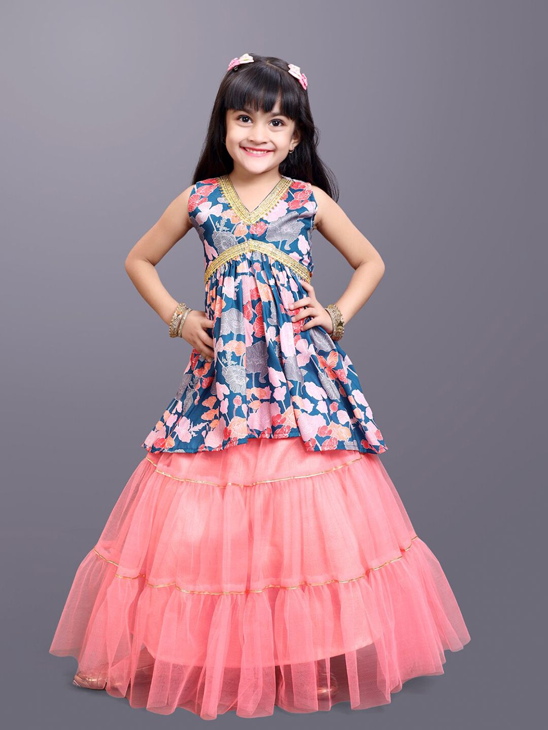 BAESD Girls Floral Printed Cotton Net Gotta Patti Ready To Wear Lehenga Choli-picture-18
