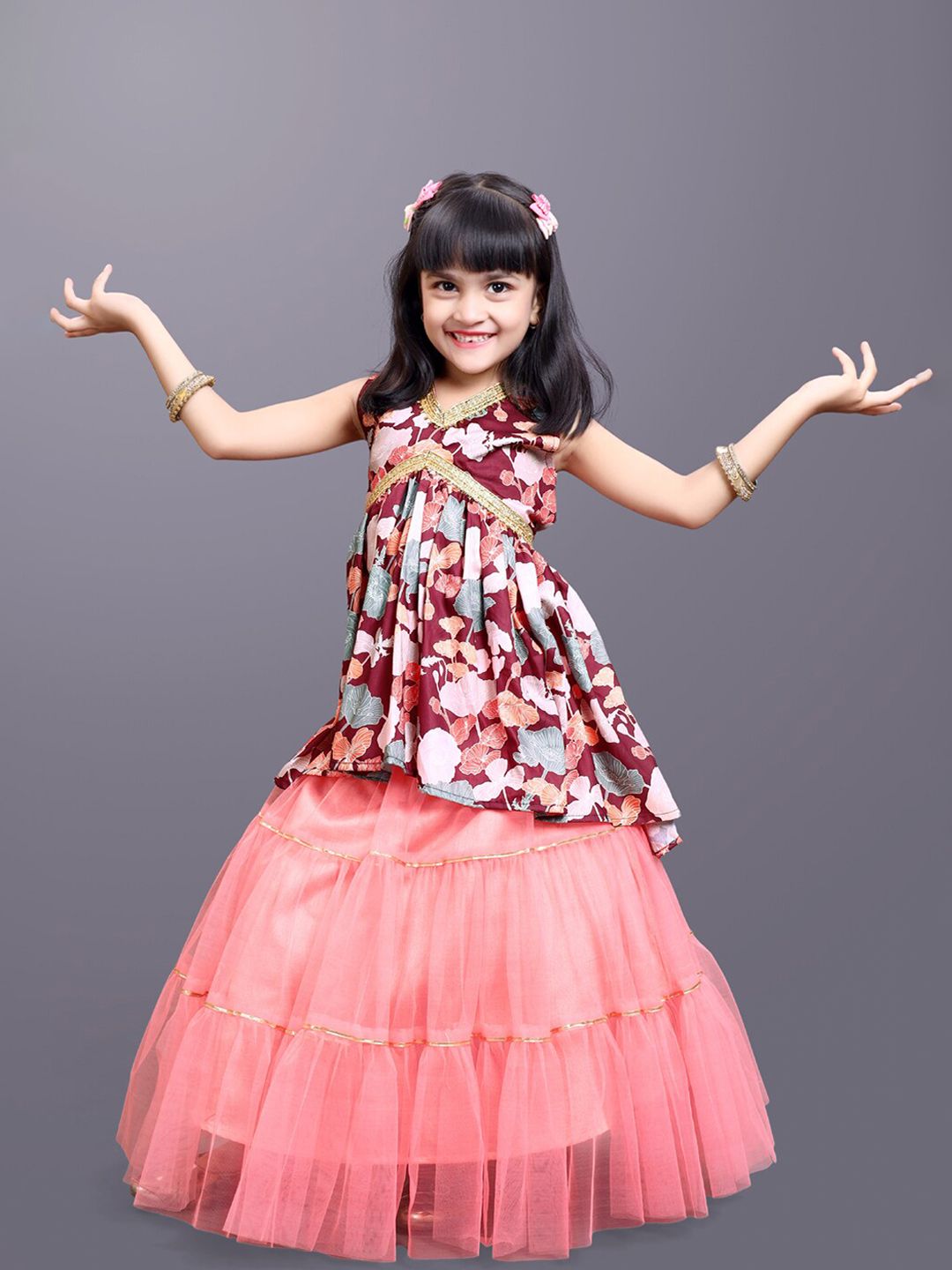 BAESD Girls Floral Printed Cotton Net Gotta Patti Ready To Wear Lehenga Choli-picture-10