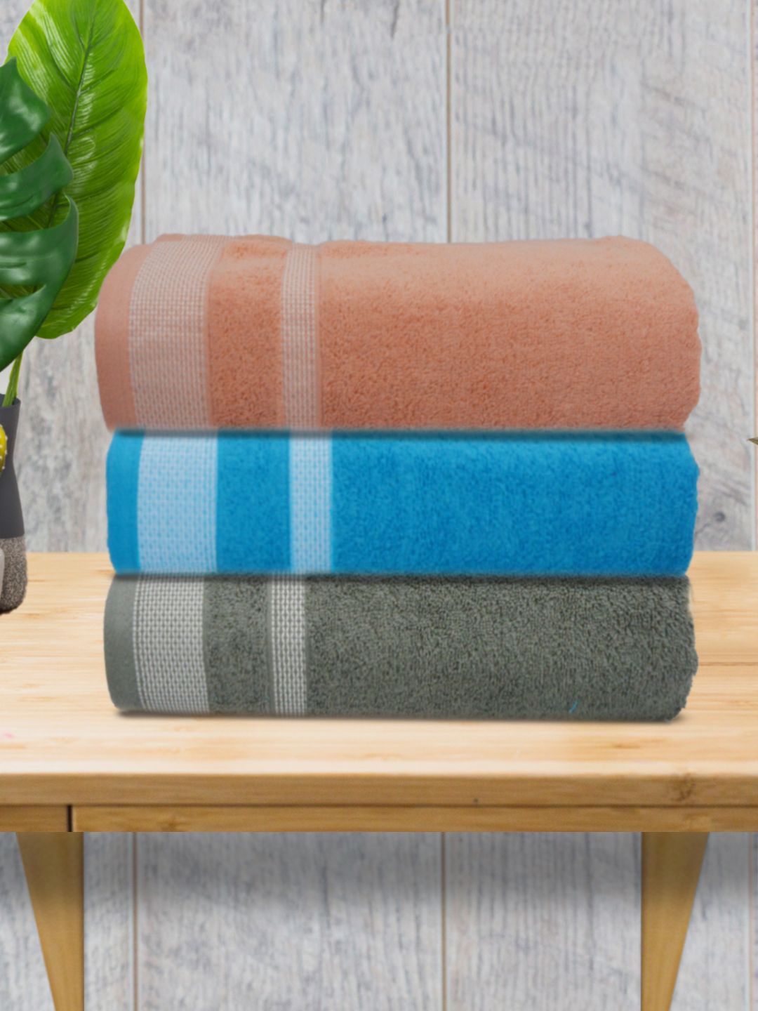 Athom Living Peach Blue 3 Pieces 400 GSM Cotton Bath Towels-image-44