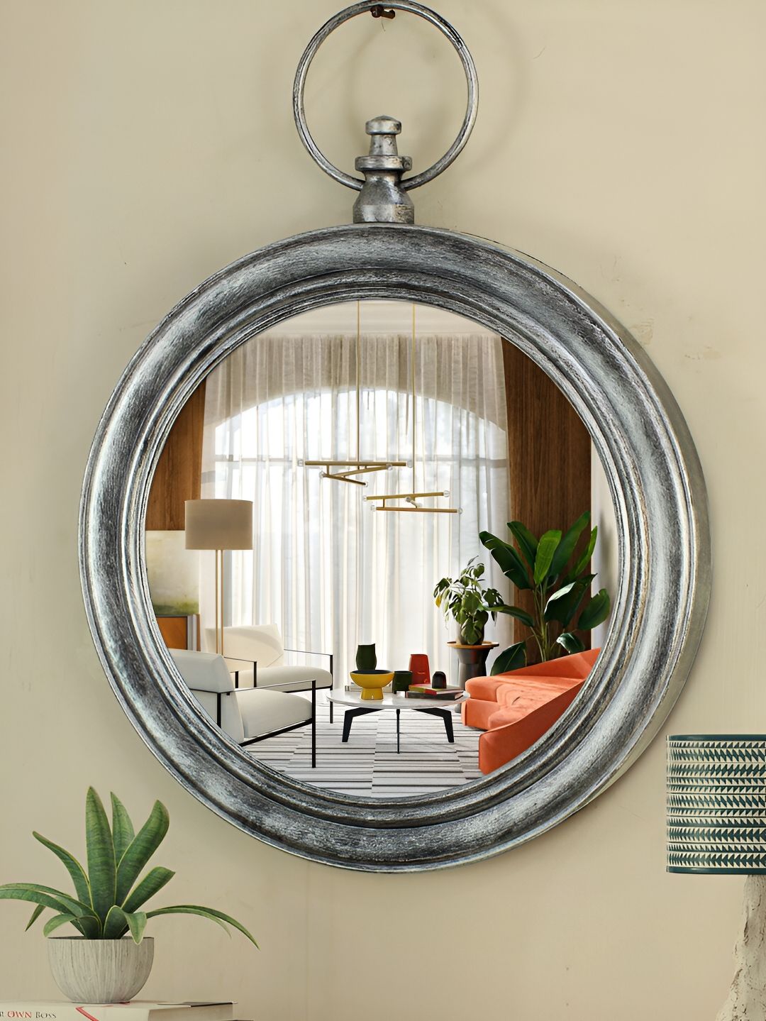 TIED RIBBONS Silver Toned Decor Circular Framed Wall Mirror-picture-7