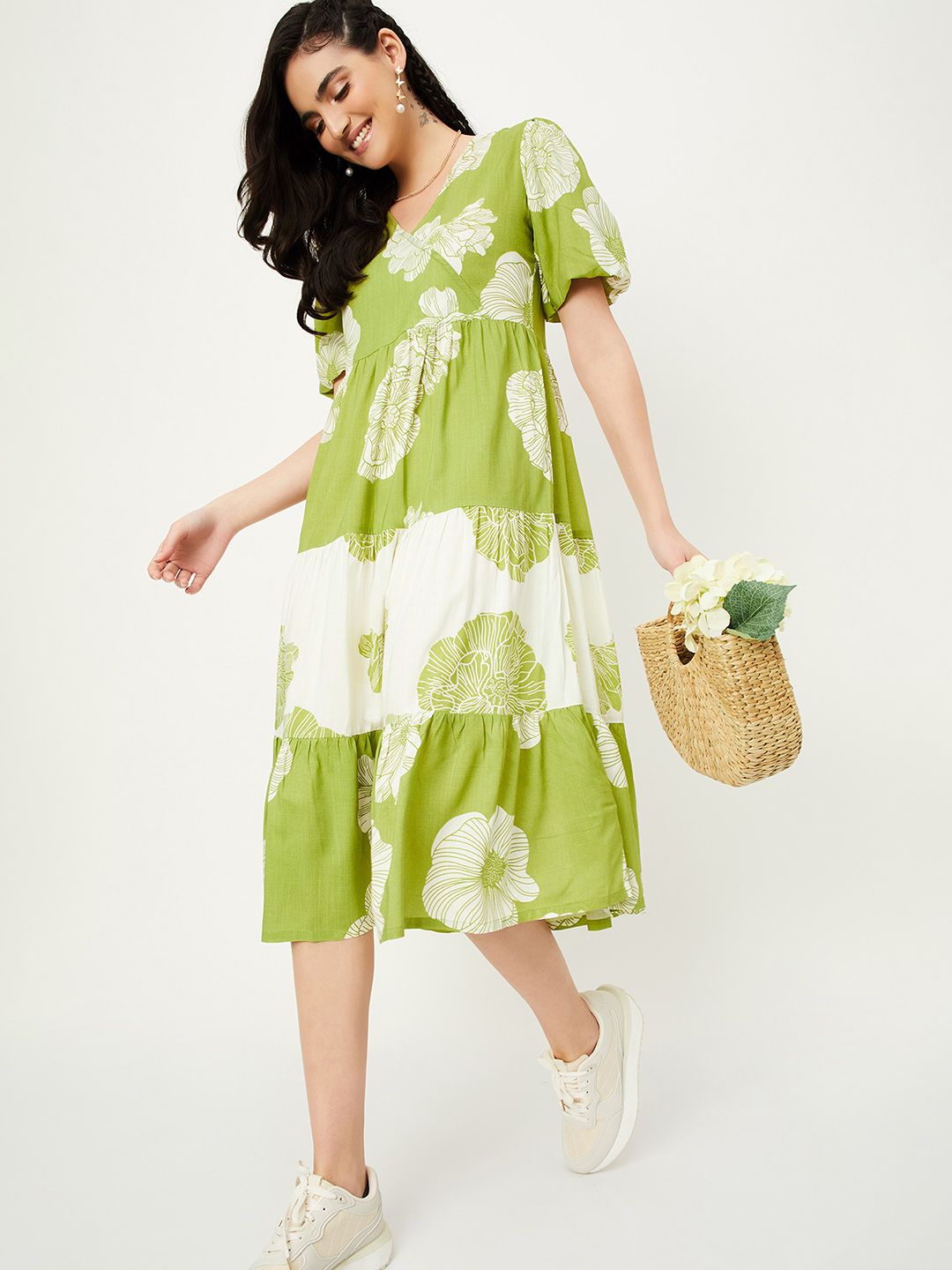 Floral Print Wrap Maxi Dress with Ruffle Details