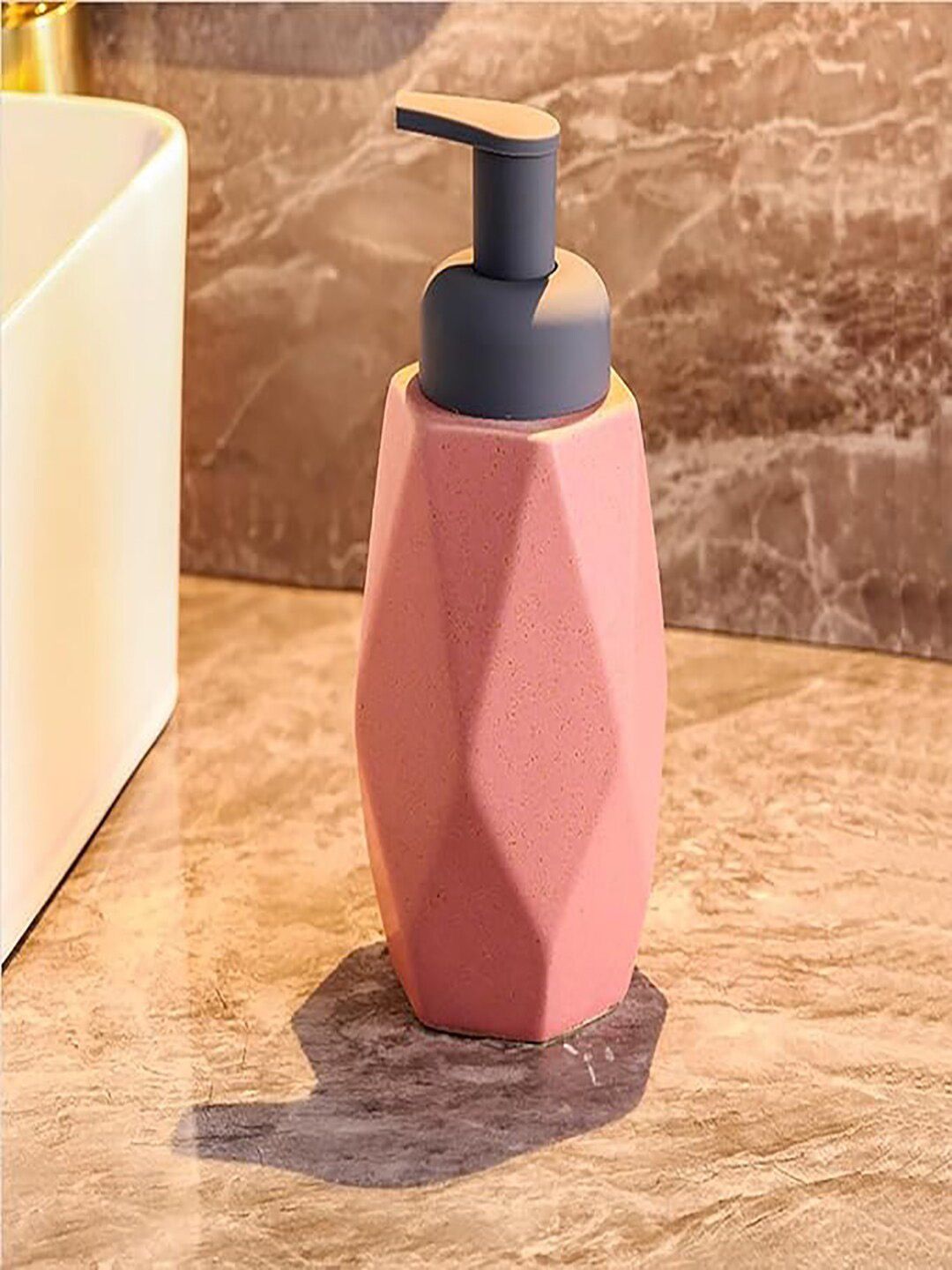 Kuber Industries Pink Textured Ceramic Liquid Soap Dispenser - 400 ml-picture-13