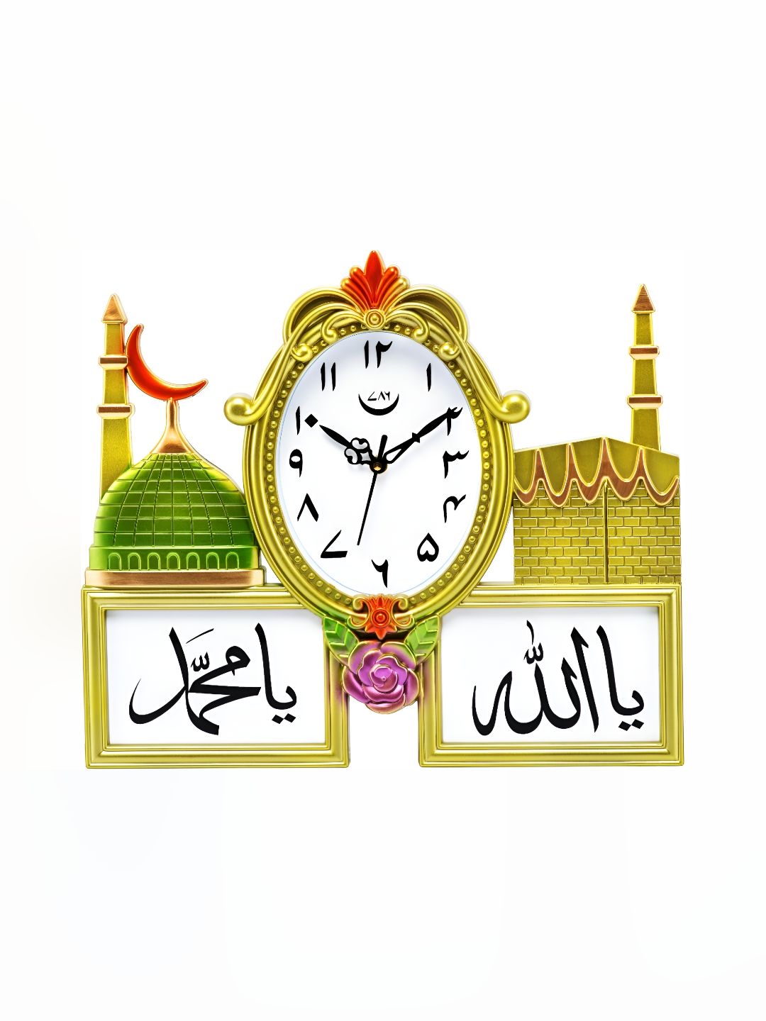 Attractionz Gold Toned & Green Textured Traditional Analogue Wall Clock-picture-39