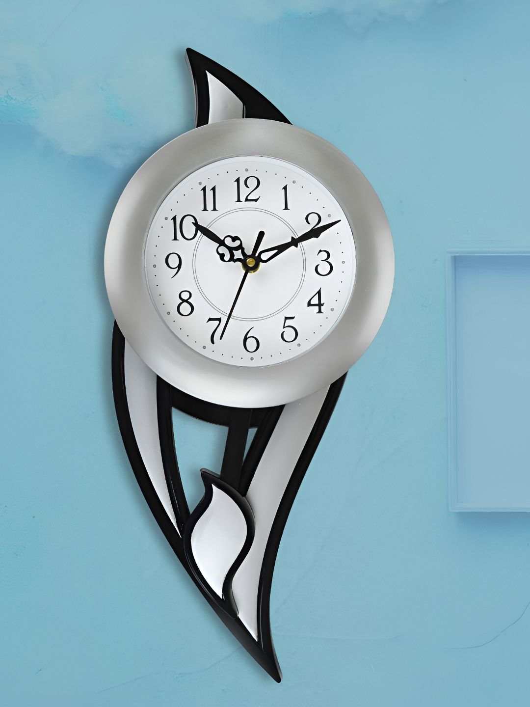 Attractionz Silver-Toned Round Textured Analogue Pendulum Contemporary Wall Clock-picture-21