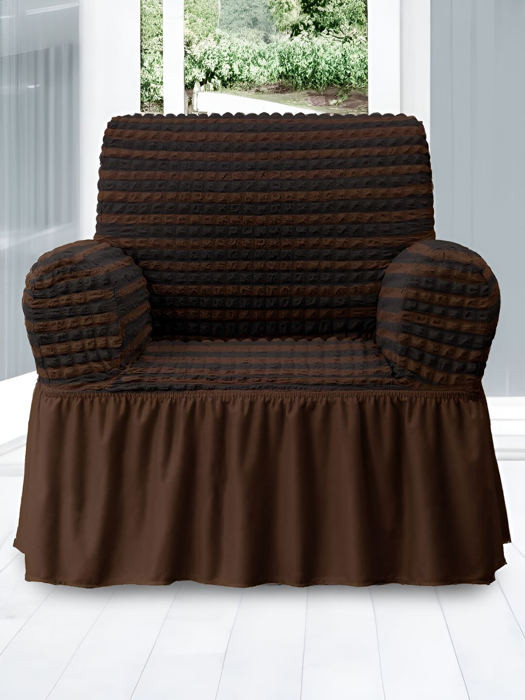 Aura Brown & Black Stretchable Bubble Seater Sofa Cover With Skirt-image-7