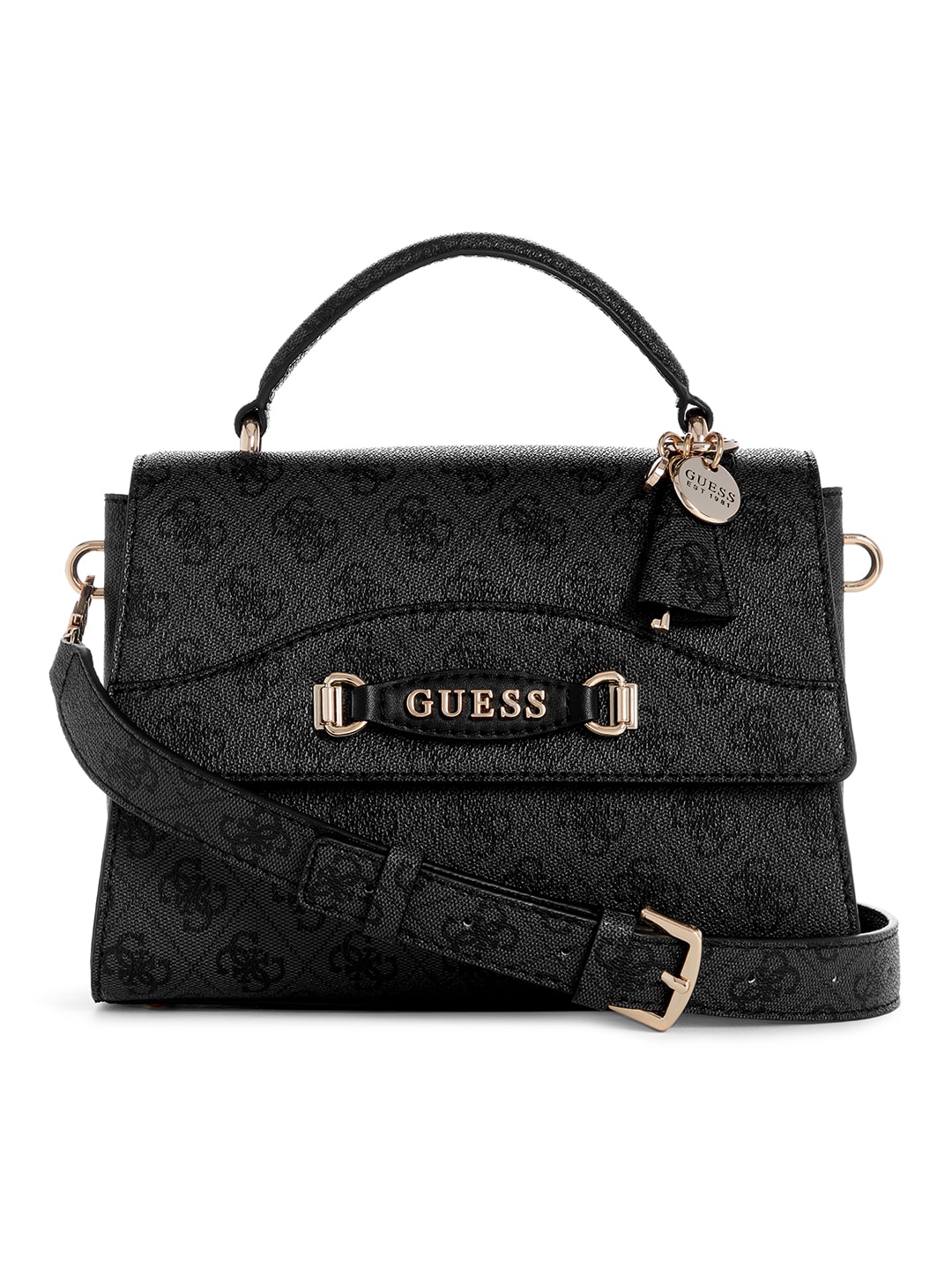 GUESS Brand Logo Printed Structured Satchel