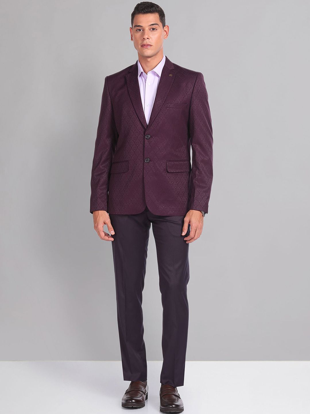 AD By Arvind Tailored Fit Self Design Jacquard Single-Breasted 2 Piece Formal Suit-picture-22