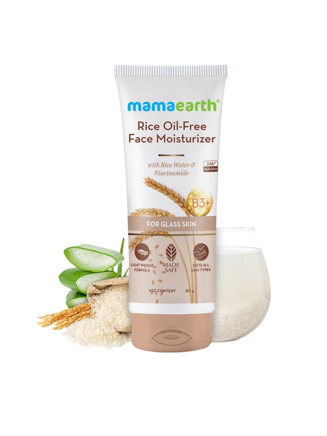 Mamaearth Set Of 2 Rice Face Wash - 100ml & Rice Oil Free Moisturizer - 80g