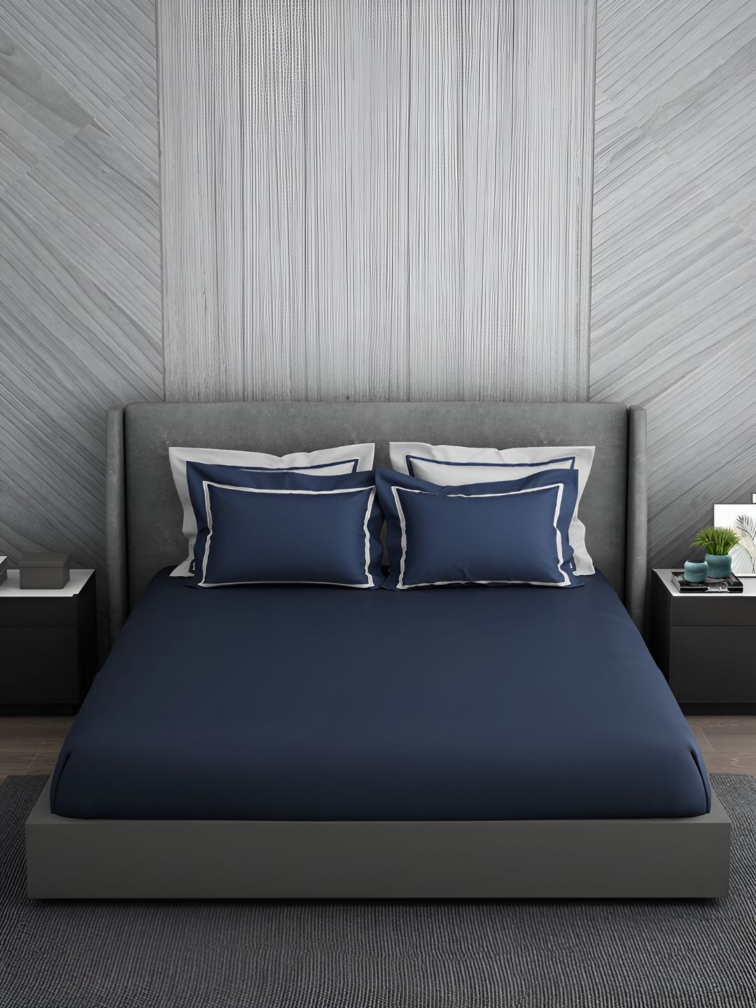 SPACES Hygro Blue Cotton 350 TC King Bedsheet With 4 Pillow Covers-picture-13
