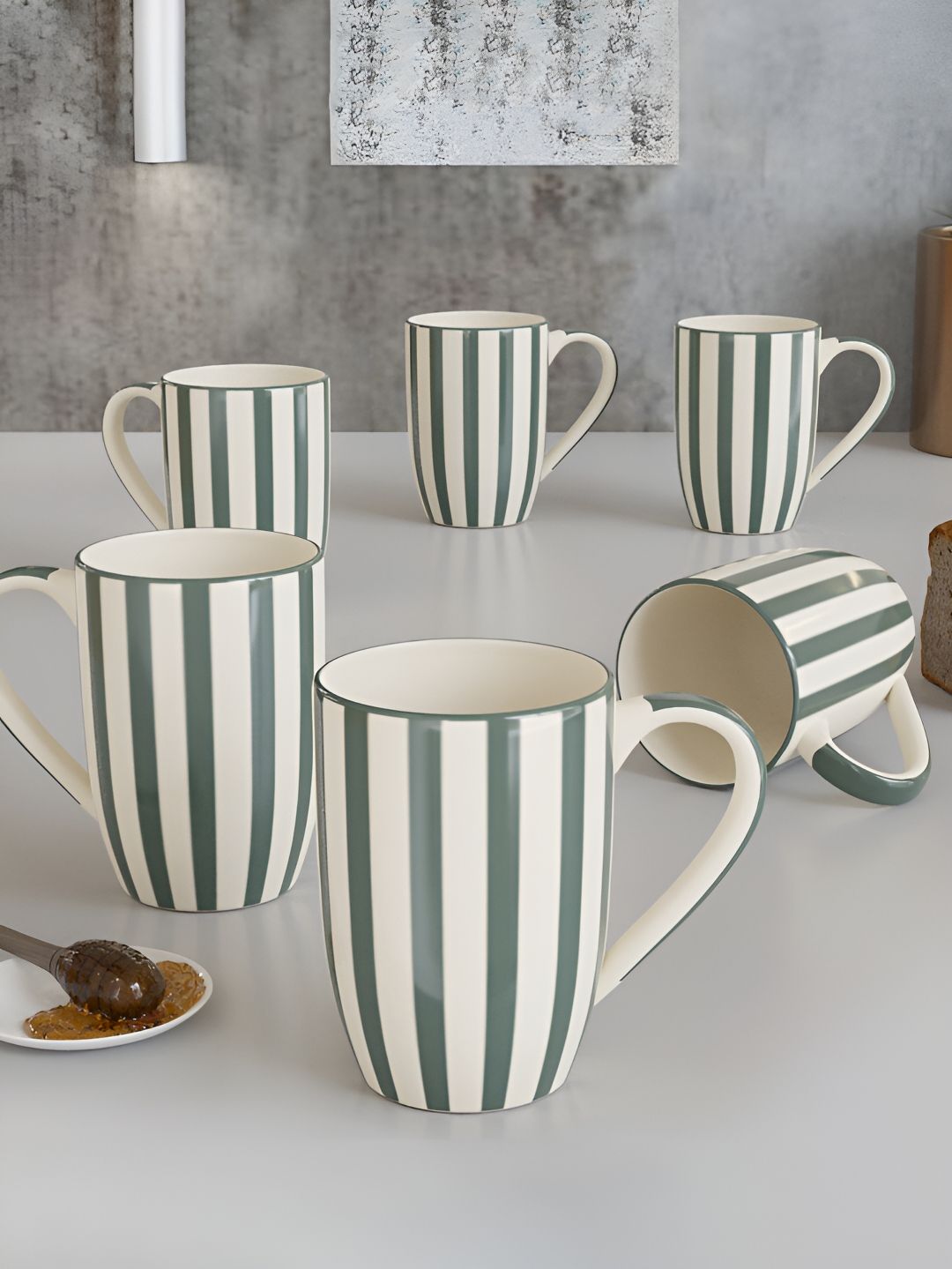 The Earth Store Grey 6 Pcs Printed Microwave Safe Glossy Finish Ceramic Mugs 420 ml Each-image-45