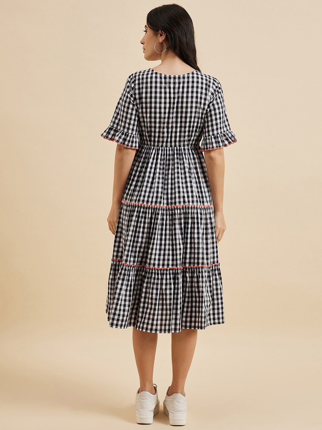 Buy Azira Checked Cotton Empire Puff Sleeve Layered Fit & Flare