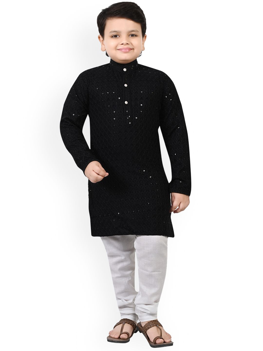 BAESD Boys Ethnic Motifs Embroidered Regular Sequinned Kurta With Churidar-image-1