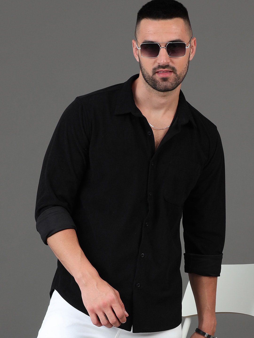 HERE&NOW Checked Spread Collar Cotton Slim Fit Casual Shirt