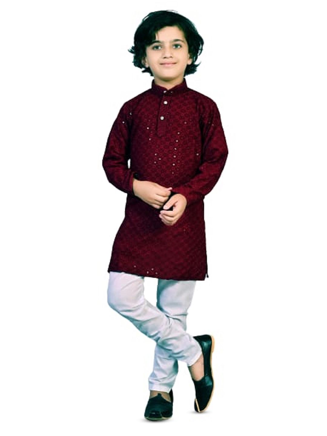 BAESD Boys Ethnic Motifs Embroidered Regular Sequinned Kurta with Pyjamas-picture-11