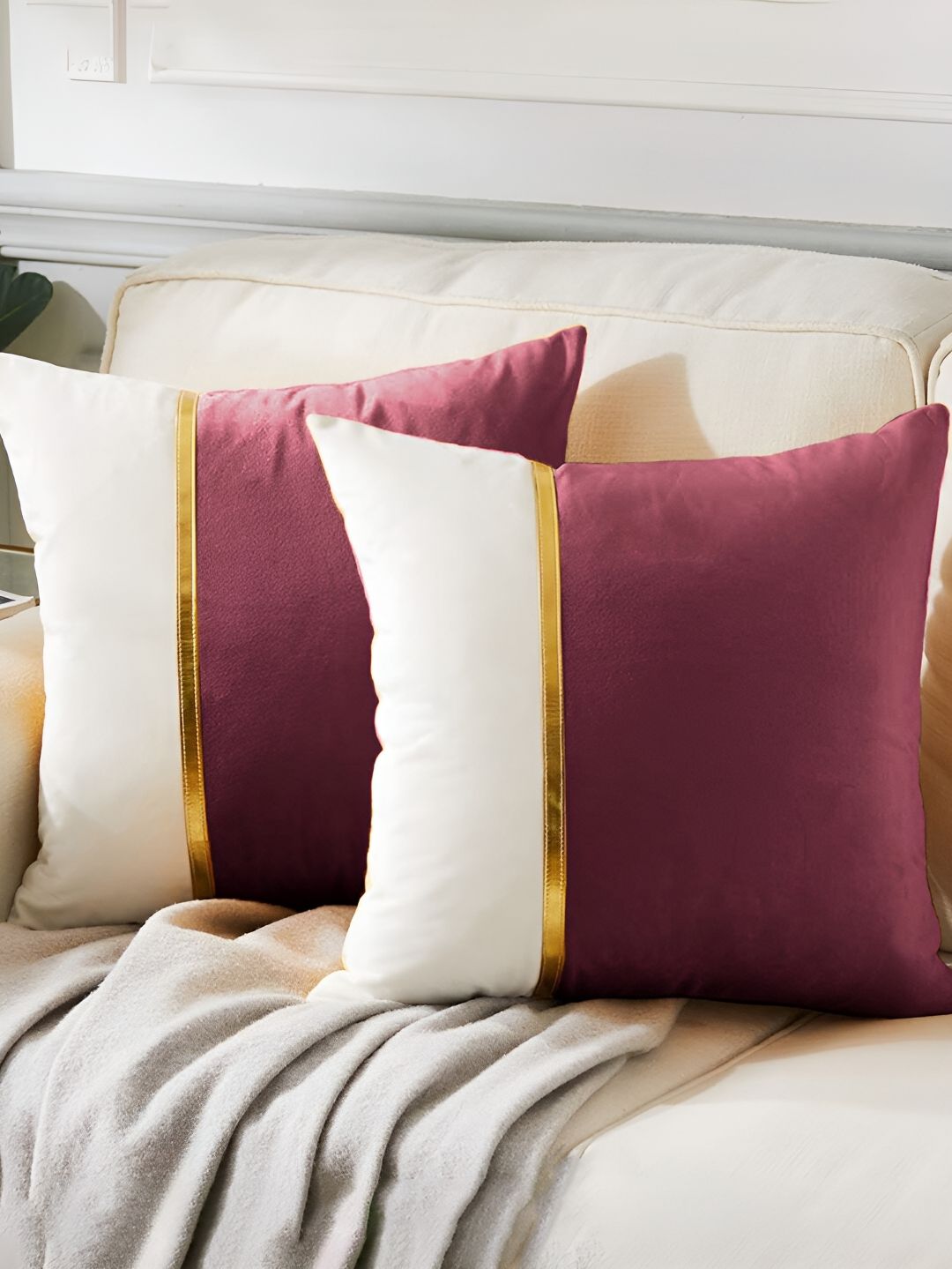 AEROHAVEN Purple & White 2 Pieces Colourblocked Reversible Square Cushion Covers-picture-42