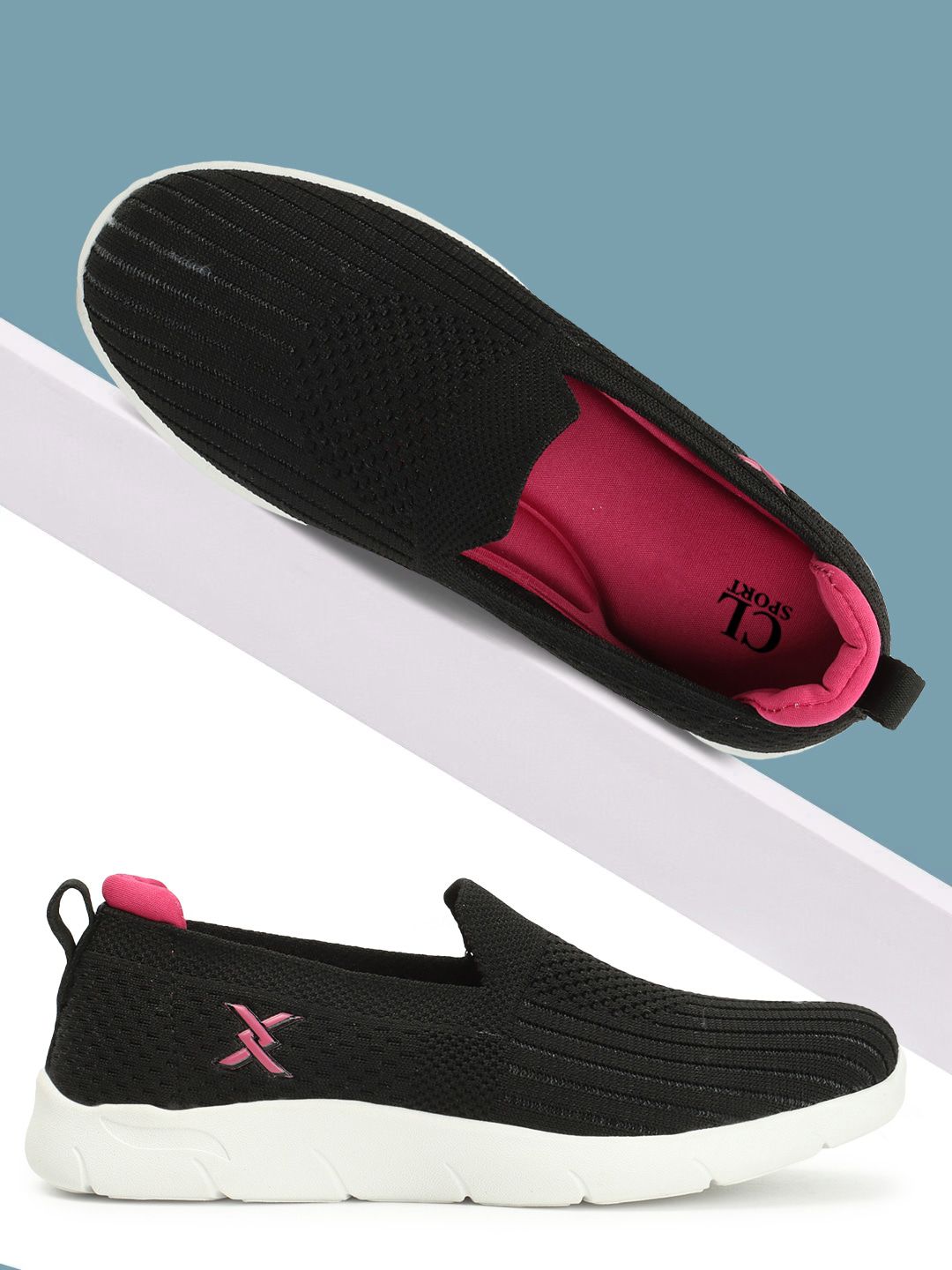 Carlton London Women Textured Round Toe Flyknit Mesh Slip-On Sneakers-picture-26