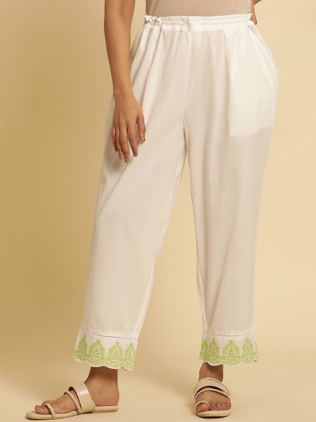W Women Straight Fit Pleated Pure Cotton Ethnic Trousers-picture-23