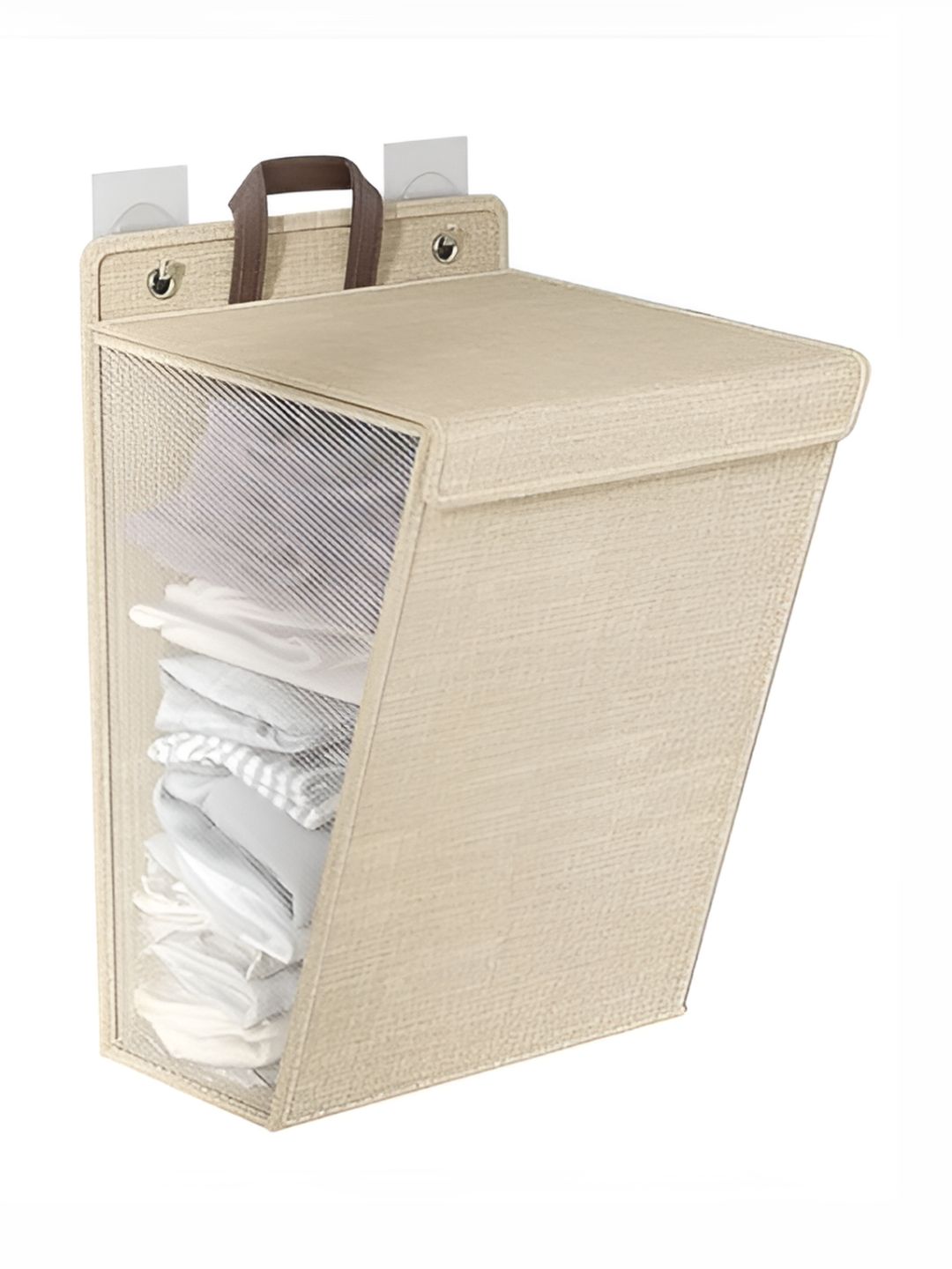 HOUSE OF QUIRK Beige Wall Mounted Foldable Laundry Bag-image-28