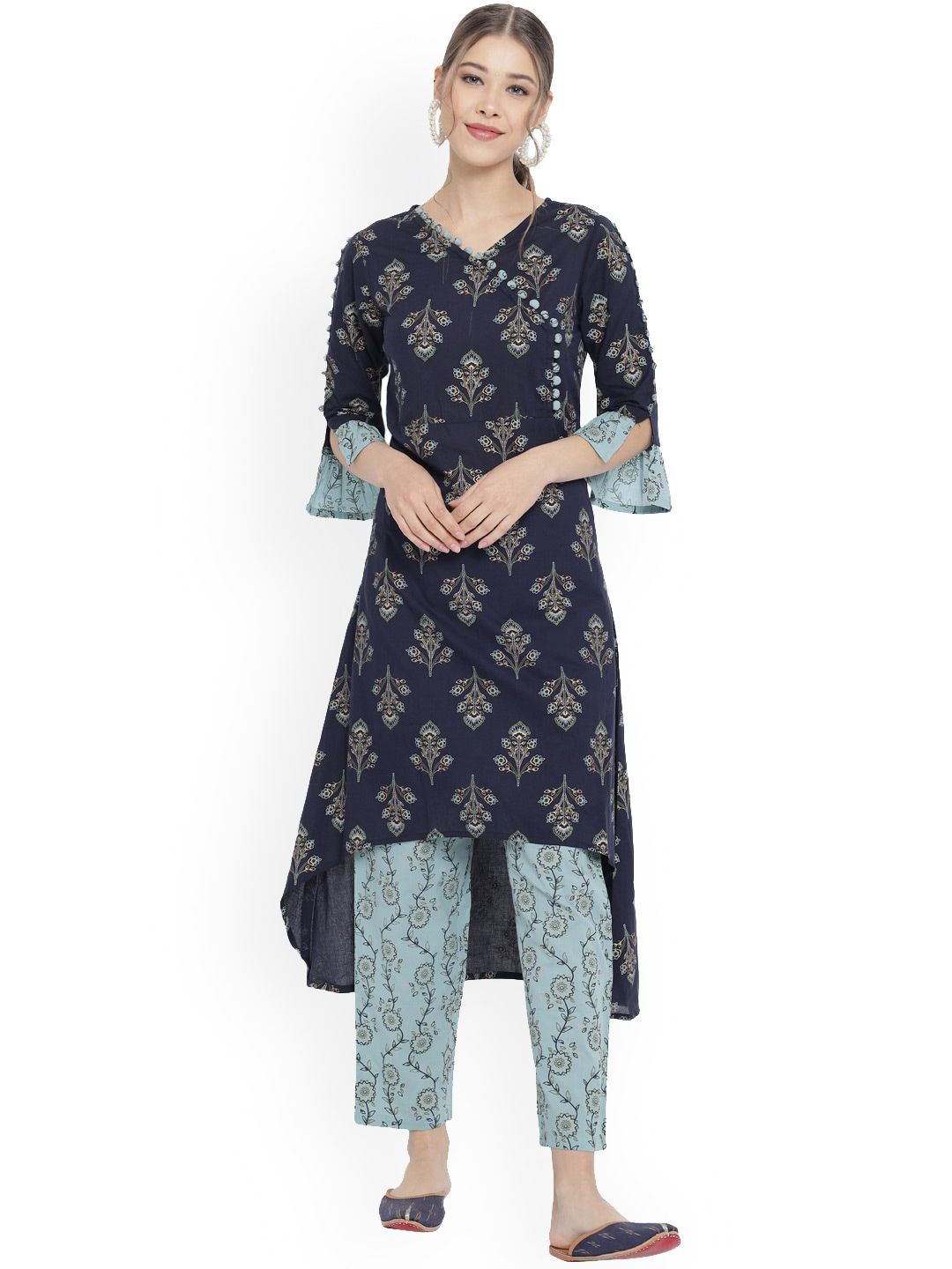 KALINI Floral Printed Pure Cotton Kurta with Trousers
